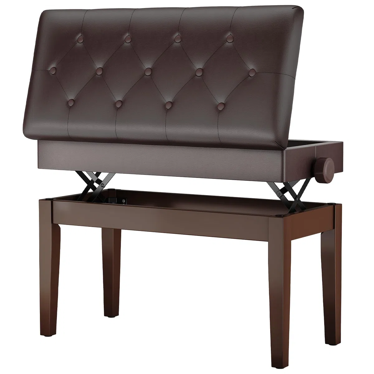 MAMIZO Banqueta Piano Regulable Altura 72x33x58CM, Banco Piano con Espacio Almacenamiento, Silla Piano, Banqueta Piano Carga Máxima 200KG, 4 PCS Patas Piano Madera Maciza, Marrón Oscuro