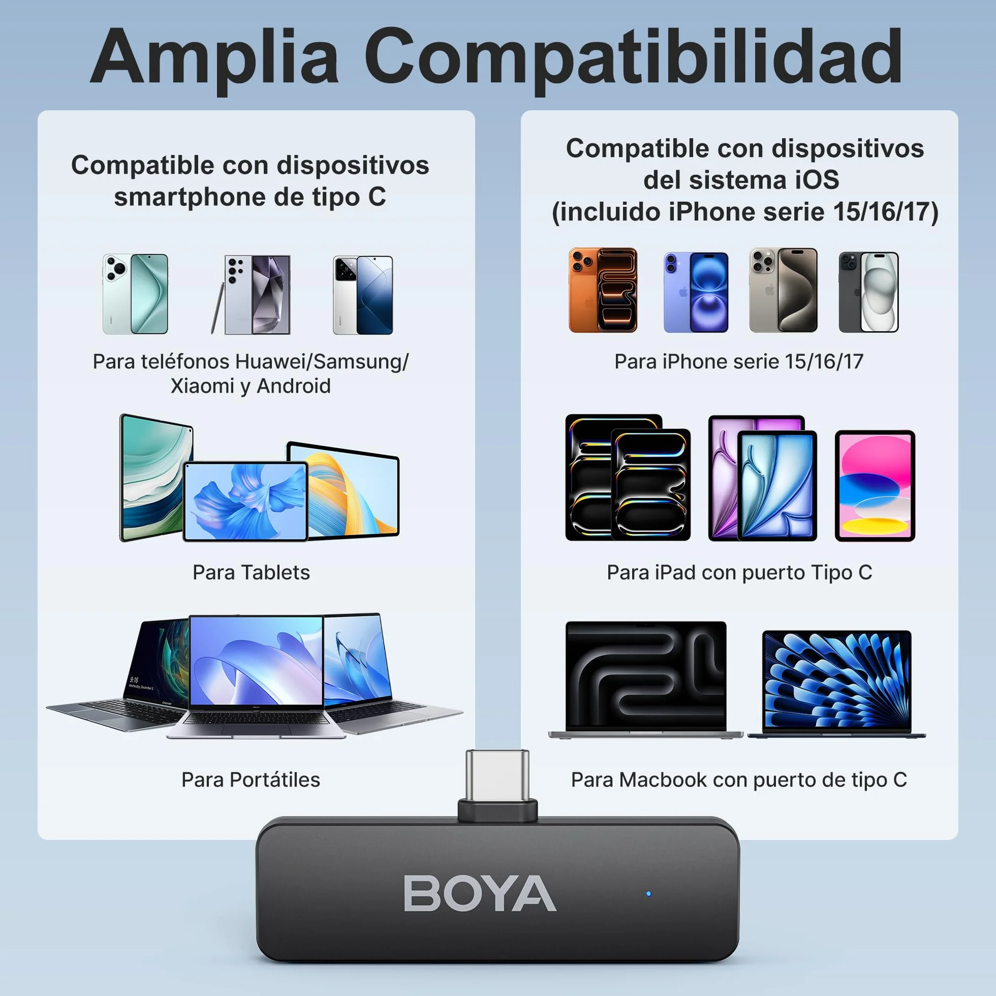 BOYA BY-V4U - Micrófono inalámbrico Lavalier para iPhone 15, Android Tipo C, teléfono Inteligente, micrófono de Solapa inalámbrico con Clip para grabación de Video, Podcast, entrevista, transmisión