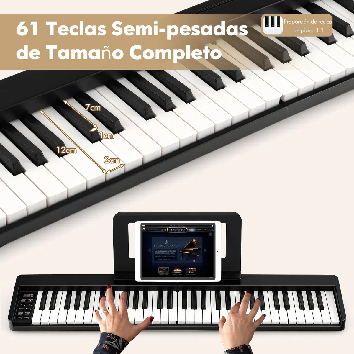 COSTWAY Teclado de Piano Plegable de 61 Teclas, Piano Eléctrico Portátil con Teclas de Tamaño Completo, Atril, Pedal de Sustain, MIDI, Bolsa para Piano, para Adolescentes y Adultos