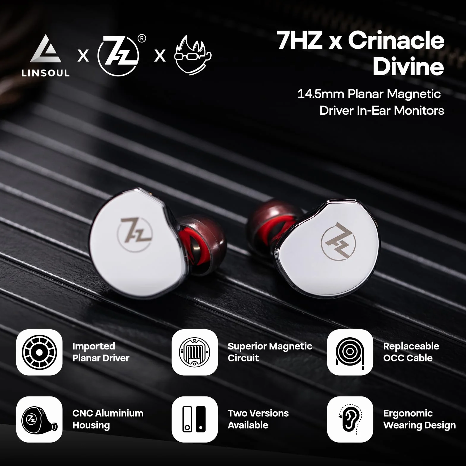 Linsoul 7Hz x Crinacle: Diablo/Divine In Ear Monitor,Auriculares con Drivers Magnéticos Planares de 14,5mm, IEM HiFi con Cable Desmontable de Cobre Monocristalino 2Pin para Audiófilos (Divine, Plata)
