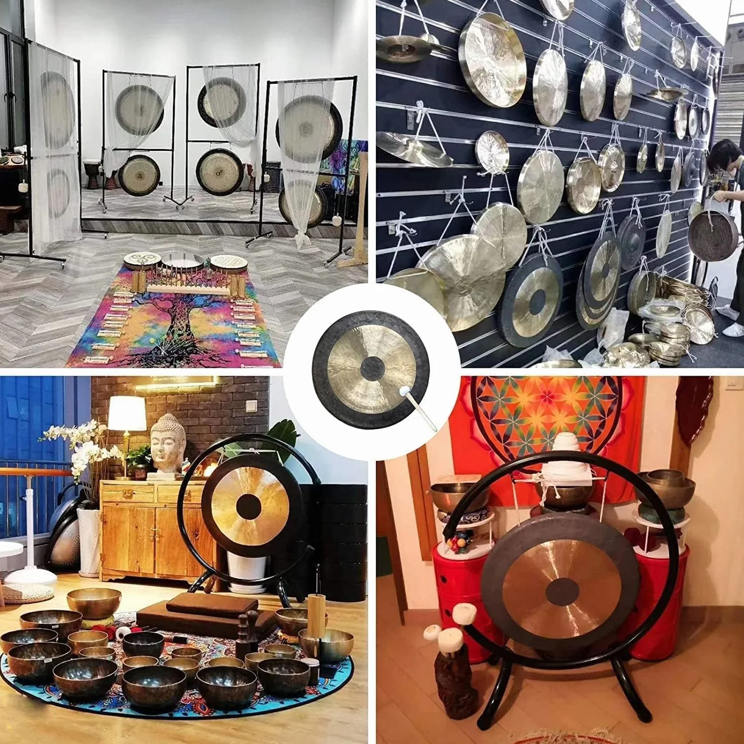 Chau Gong grande con soporte de madera, batería de Feng Shui Gong para chau de madera tradicional china, instrumento musical para meditación