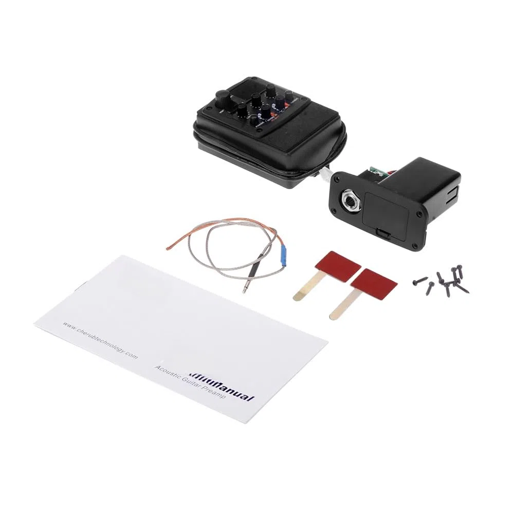 Cherub G-Tone GT-6 - Preamplificador de guitarra acústica, ecualizador piezoeléctrico, ecualizador de 3 bandas, sintonizador LCD con reverb/delay/coro/efectos amplios