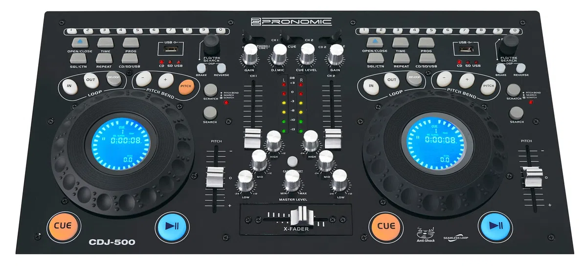 Pronomic CDJ-500 Estación completa doble para DJ, con reproductor de CD (formato autónomo, entradas para teléfono/línea, CD, MP3 CD, SD y USB, crossfader)