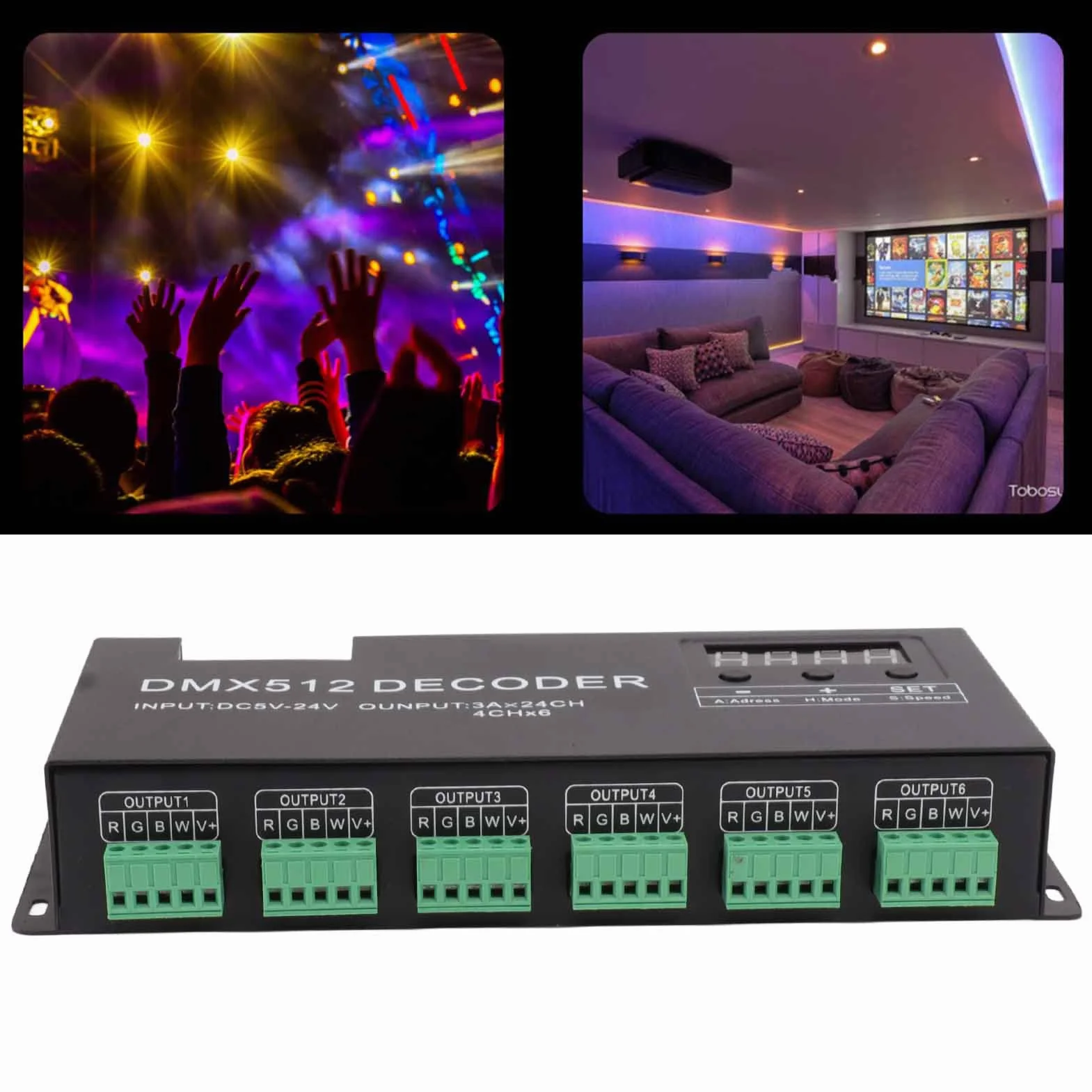 FTVOGUE Controlador de Luz LED RGB, Decodificador DMX de 24 Canales Controlador de Atenuación RGBW DMX512 Controlador LED para Barra de Escenario DC5V 24V, Equipo de Grabación de Estudio