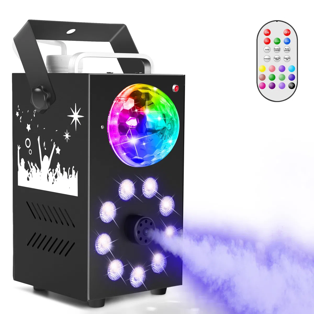 Máquina De Humo con Bola de Discoteca,Máquina de Humo con Efecto de Luz RGB de 9 LED,Mini Máquina de Humo de 700W con Función de Ciclo Automático con Control Remoto Inalámbrico Para Fiesta de Discotec
