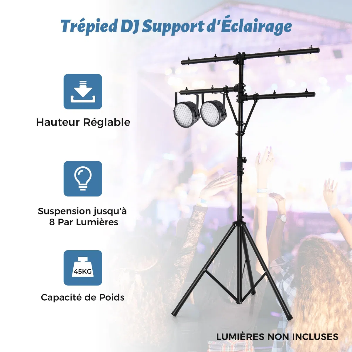 GOPLUS - Soporte de iluminación para DJ, soporte de luz LED de metal con altura ajustable, brazo múltiple, base resistente y estable, trípode en T plegable y portátil, para espectáculos, conciertos