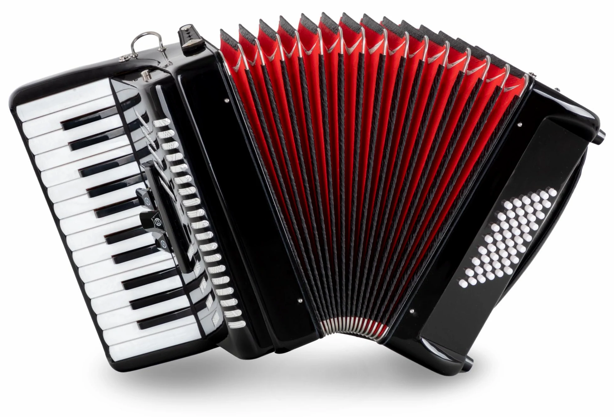 Acordeón Classic Cantabile 48 Bajos "Secondo V" - Acordeón de teclas - 2 voces - 26 teclas de agudos - con correas y funda mochila - Negro