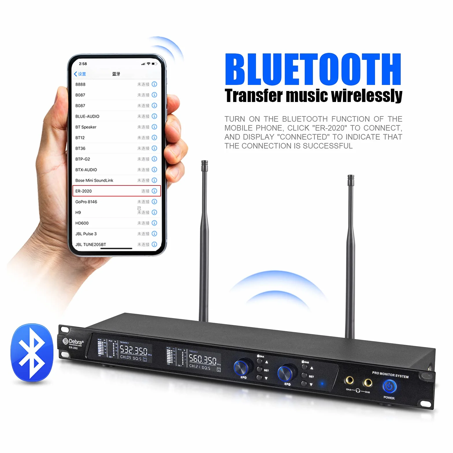 D Debra Audio Pro ER-202 UHF Sistema de Monitor intraauricular inalámbrico de un Solo Canal con transmisor y Receptor para Escenario, Estudio de grabación, músicos (4 bodypack con transmisor)