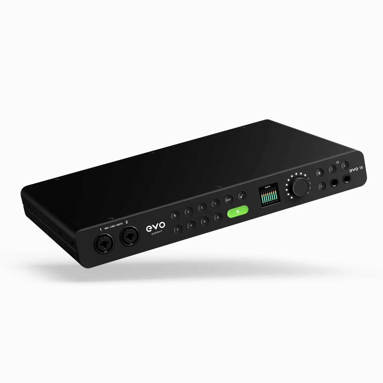 Audient EVO16 Interfaz de audio, tecnología de conversión de última generación (24 entradas/salidas, Smartgain multicanal, loopback de audio, 8 amplificadores de micrófono, conexión USB-C), Negro