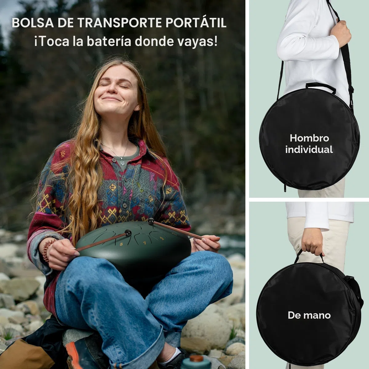 CAHAYA Tambor De Lengüeta De Acero De 12 Pulgadas Con 13 Notas, Libro De Música, Mazas De Tambor, Dedales Y Bolsa De Transporte Verde Musgo, CY00374-1