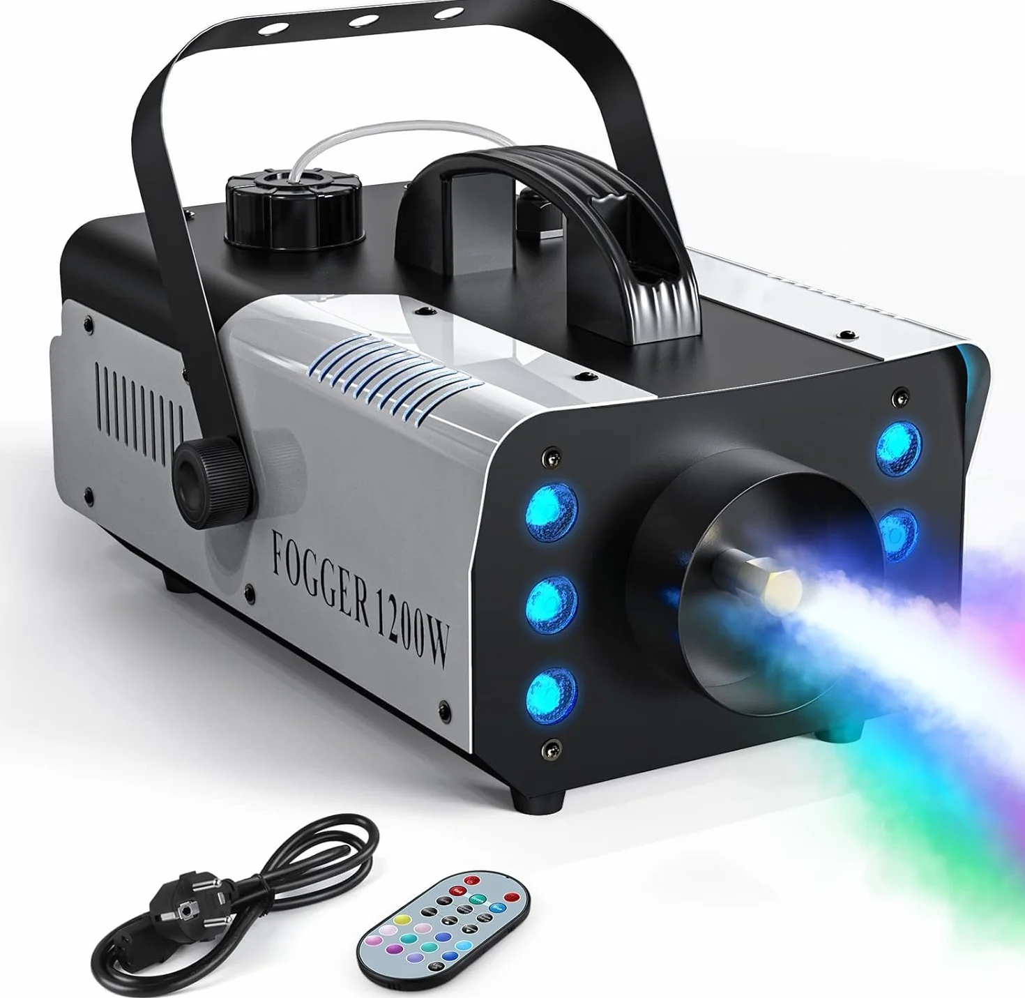1200W Máquina de Humo con Luces Controlables, UKing RGB Maquina Niebla con Control Remoto y Tanque de 1L para Halloween, Bodas, Fiestas, Teatro, Discoteca