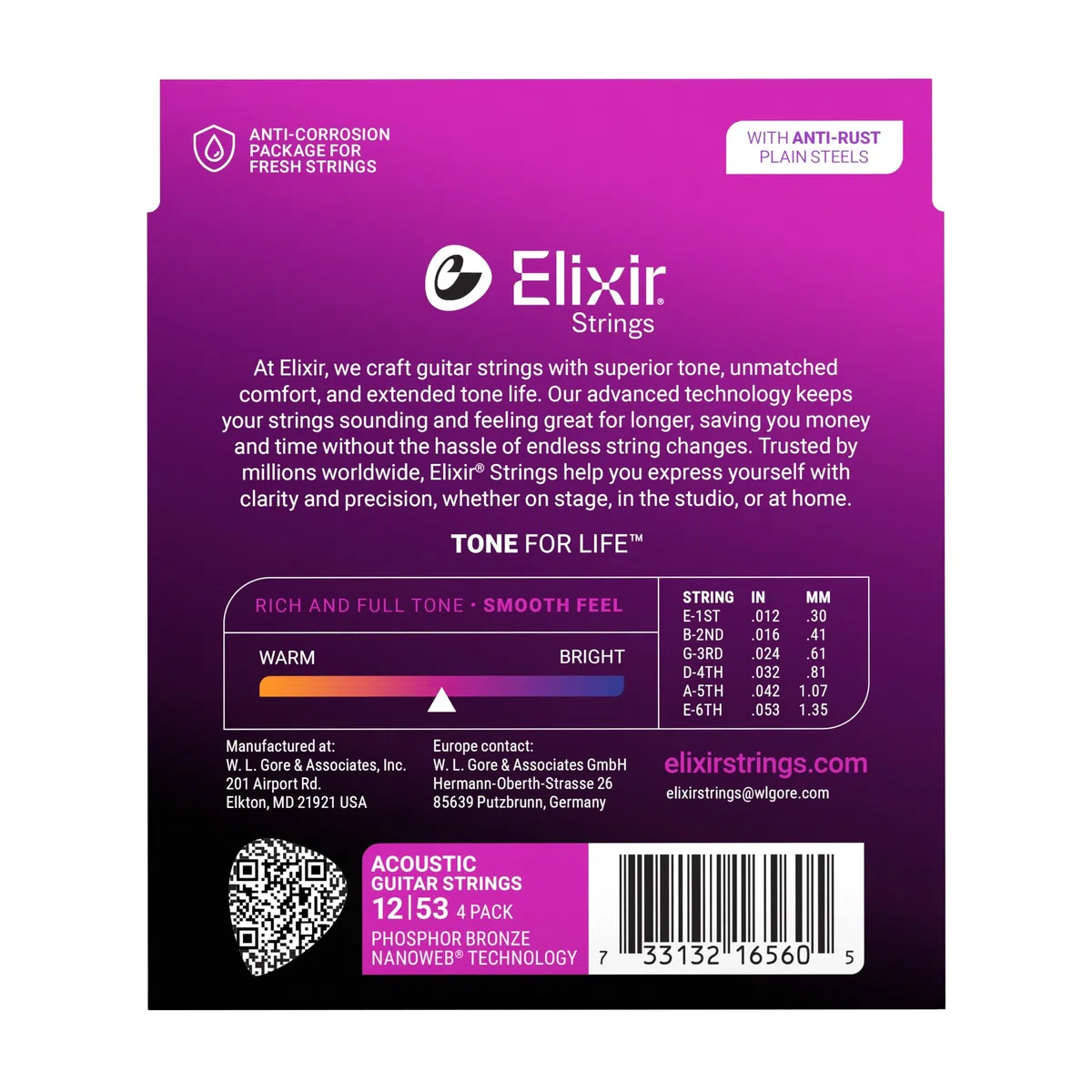 Elixir Cuerdas Strings de bronce fosforado para guitarra acústica con tecnología NANOWEB, ligeras (.012-.053), paquete de 4 unidades especial de Amazon