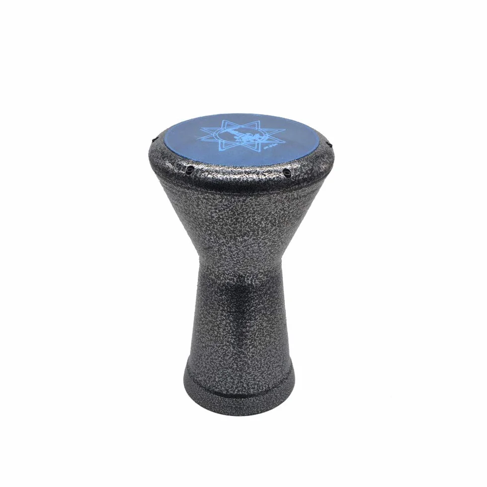 Darbuka Egipcia Profesional, 42 cm, 6 Tornillos, Aluminio Plateado, con Funda y Parche de Repuesto