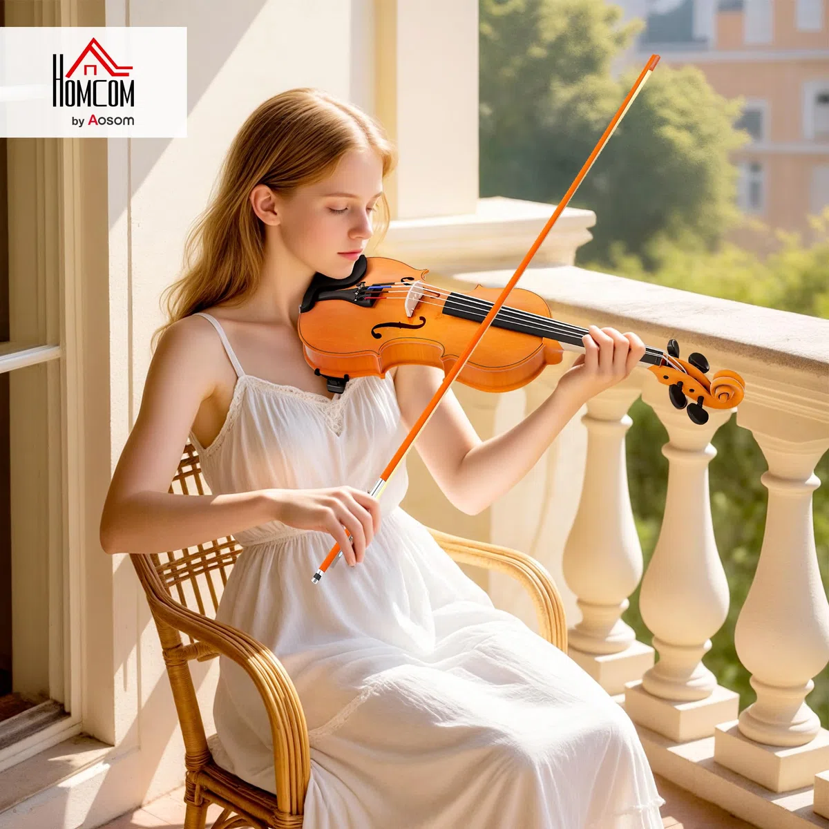 HOMCOM Violín 4/4, juego de violín de madera maciza para adultos y principiantes, con estuche ligero y portátil, arco, colofonia, puente y bandolera, marrón