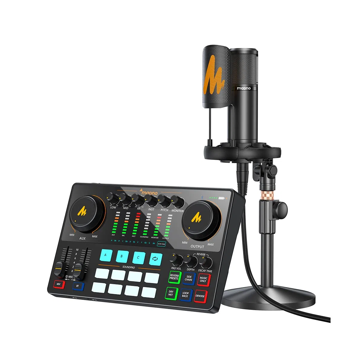 MAONO AME2A - Interfaz de audio USB-C AME2A, efectos integrados, entrada XLR e Inst, micrófono incluido