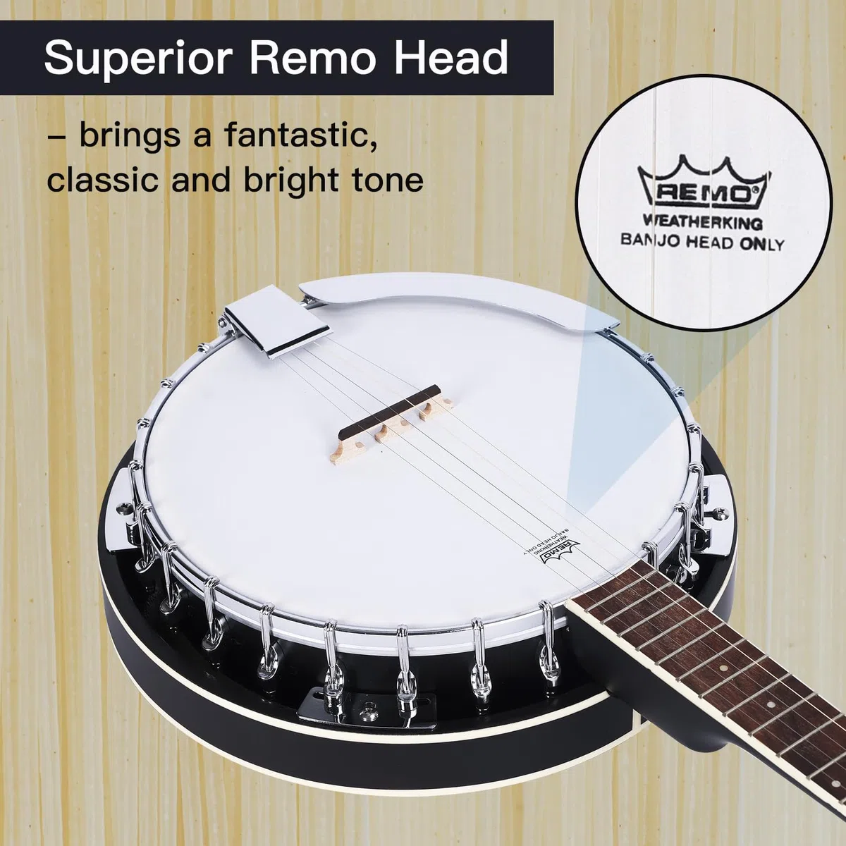 ADM Kit de banjo de 5 cuerdas para principiantes con cabeza Remo, banjos de tamaño completo con parte trasera cerrada en 24 soportes con lecciones gratuitas y accesorios de inicio para adultos y