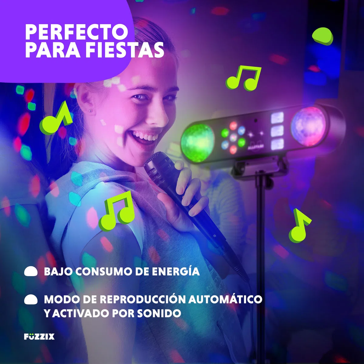 Fuzzix AllStar3 Party Bar - Barra de luces LED RGB con Jelly Ball giratorias, efecto wash, estroboscópico UV/blanco, control remoto, trípode ajustable y modo automático o musical