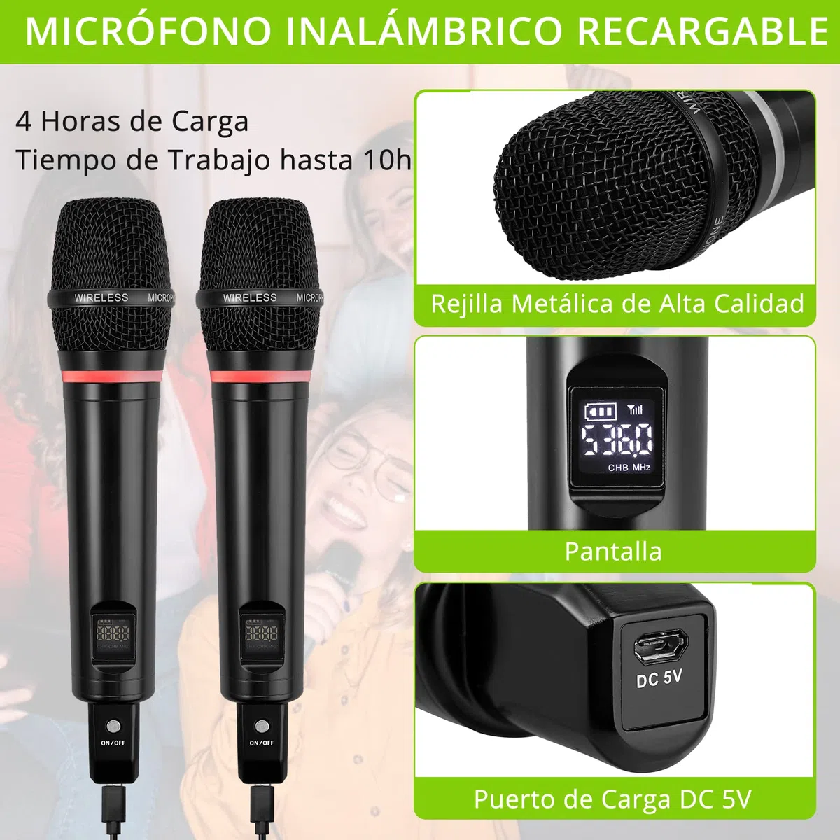 LiNKFOR Sistema de Micrófono Inalámbrico Bluetooth 5,0 UHF Micrófono Dual Recargable con Control de Volumen Agudos Bajos Eco para Karaoke Fiestas Bodas DJ Iglesia Amplificadores Altavoces