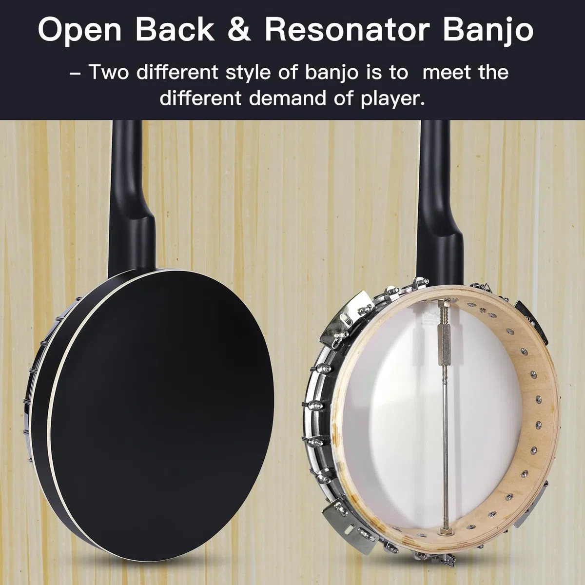 ADM Kit de banjo de 5 cuerdas para principiantes con cabeza Remo, banjos de tamaño completo con parte trasera cerrada en 24 soportes con lecciones gratuitas y accesorios de inicio para adultos y