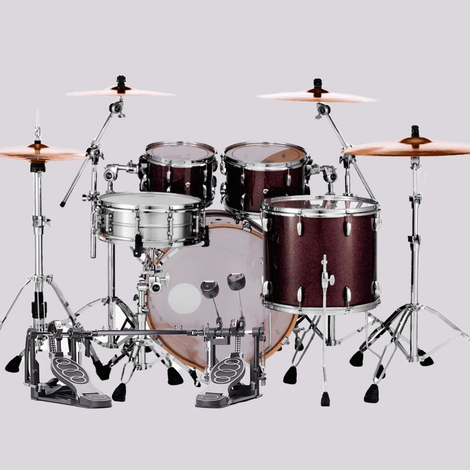 Doble pedal bombo，pedal de bombo doble con doble cadena, accesorios de percusión profesional (V-YQ09)