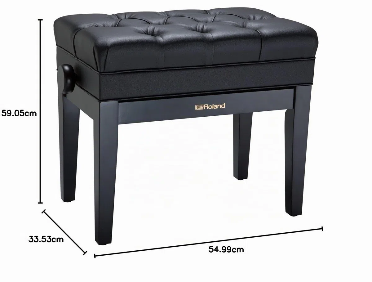Banco de piano de Roland en negro pulido con asiento de vinilo y compartimento para partituras - RPB-500PE