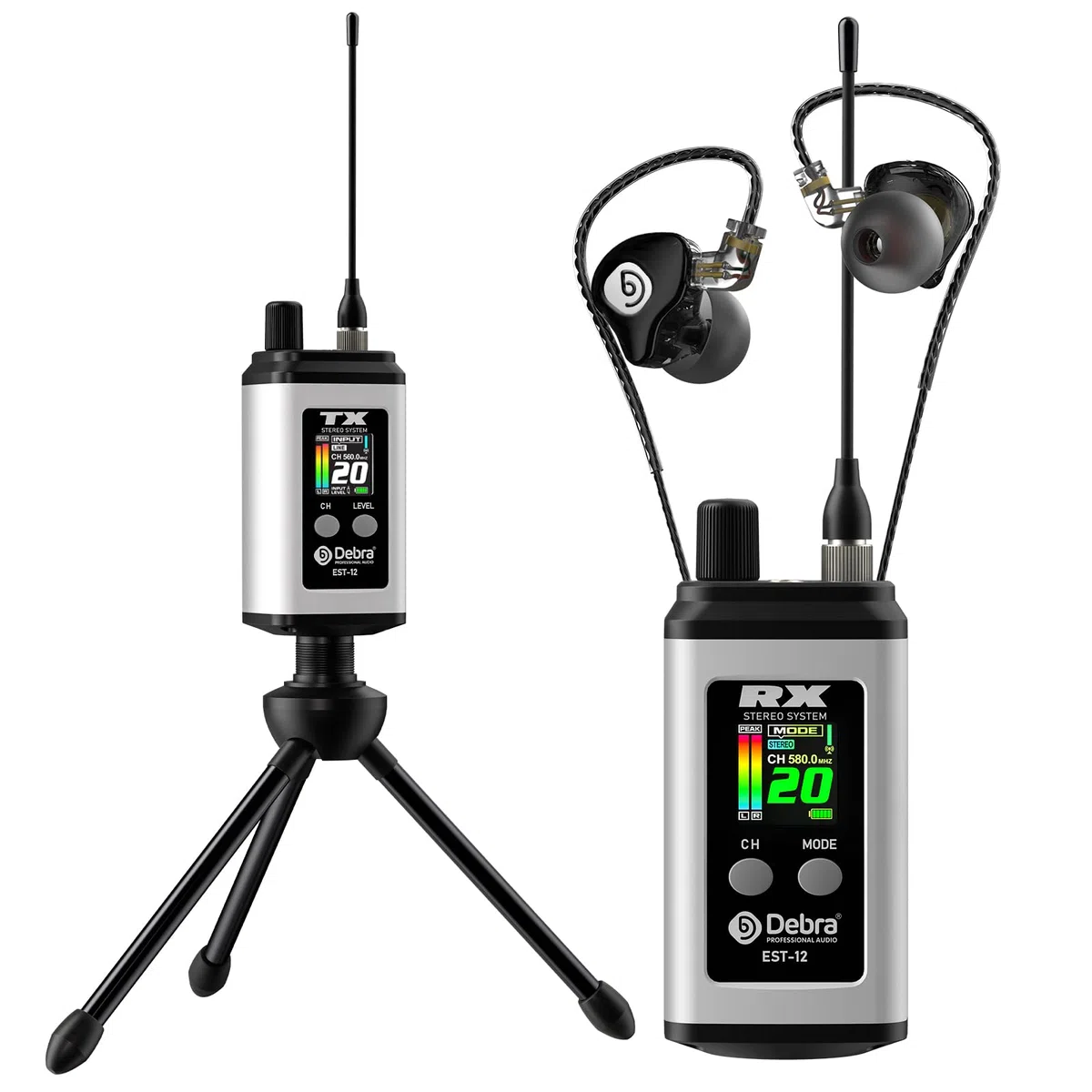 Debra EST-12 Sistema de Monitorización Inalámbrico UHF Profesional In-Ear, 0ms Latencia, Alcance Extendido, Carcasa Metálica para Conciertos y Estudio (1 Pcs)