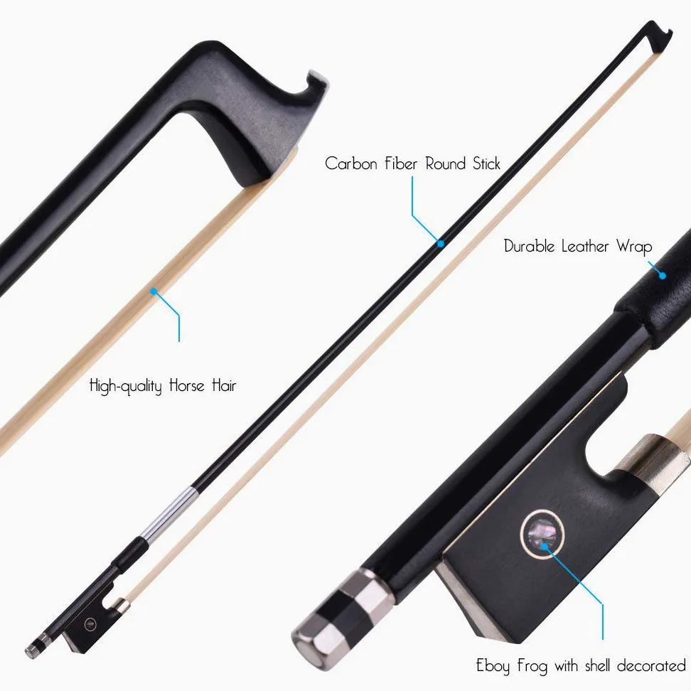Arco de violín de fibra de carbono de la marca Andoer, para un 4/4, de tamaño completo, punta de ébano