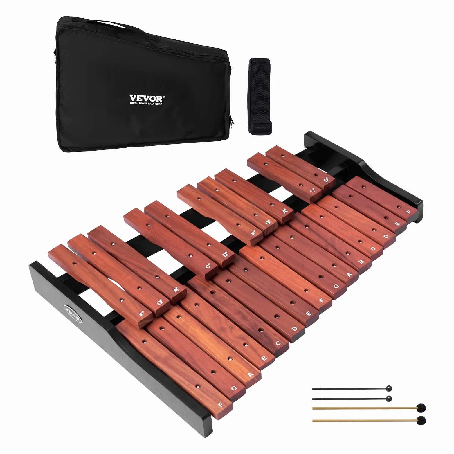 VEVOR Xilófono Glockenspiel 25 Notas, Instrumento de Percusión Profesional de Madera, con 4 Mazos y Bolsa de Transporte, para Aprender Música, Practicar e Interpretar Canciones Pop, Amplio Rango