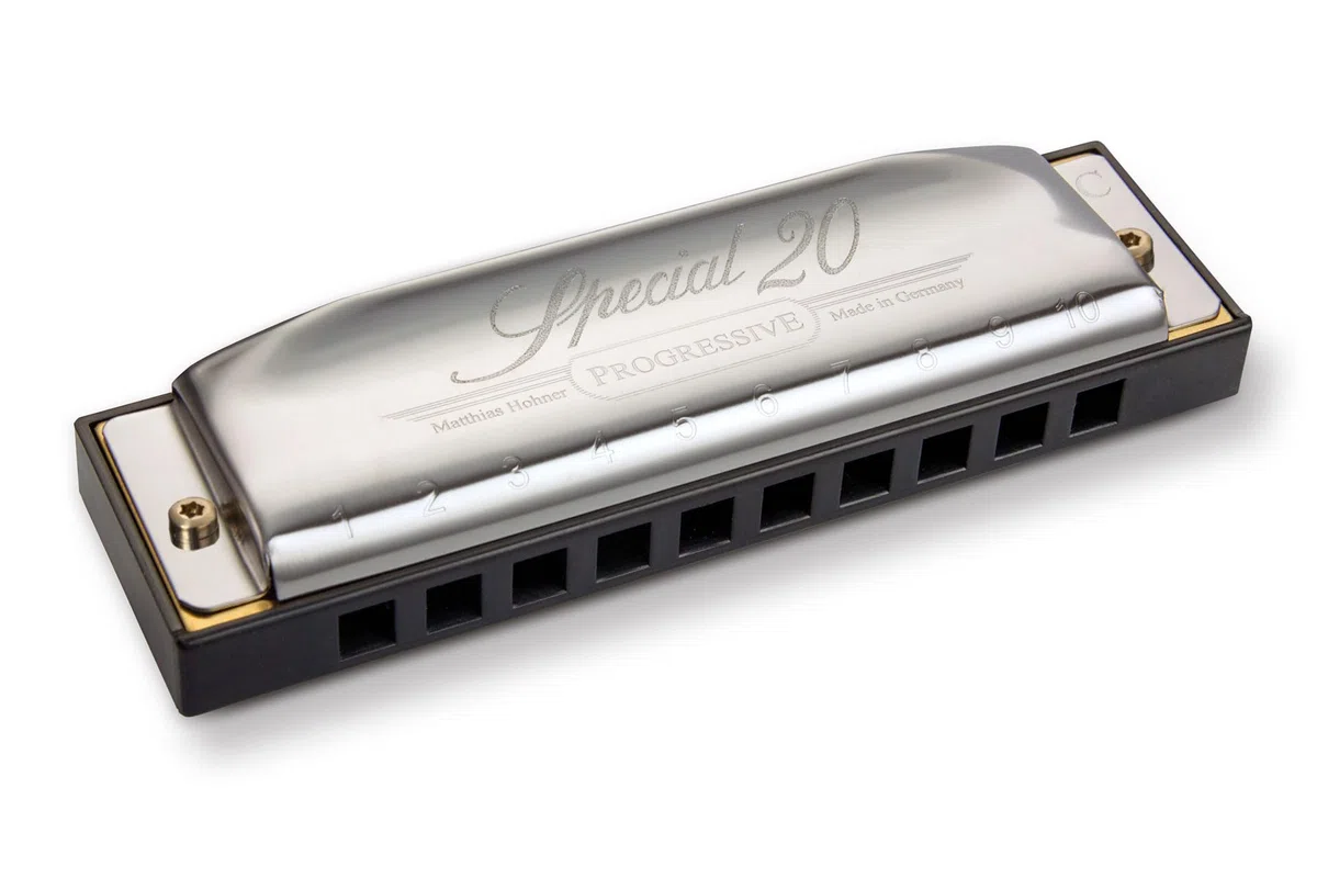 Hohner Harmonica Special 20 Key C Progressive Series 560PBXC 10 agujeros, paquete con estuche duro, mini collar de armónica Juliet Music paño de pulido
