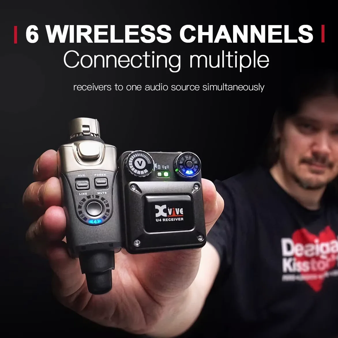 Xvive U4 In-Ear Monitor Sistema Inalámbrico Sistema IEM Profesional para Estudio, Actuación en Vivo, Ensayo de Banda (1 Receptor y 1 transmisor)