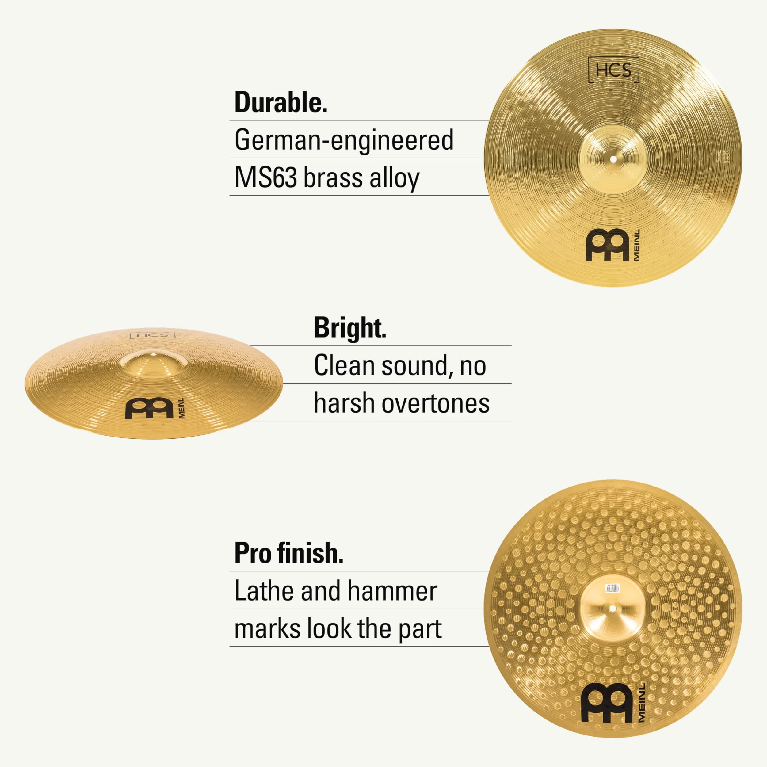 Meinl Cymbals HCS Plato Ride de 20 pulgadas (50,8cm) Platillos de Batería – Latón, Acabado Tradicional (HCS20R)