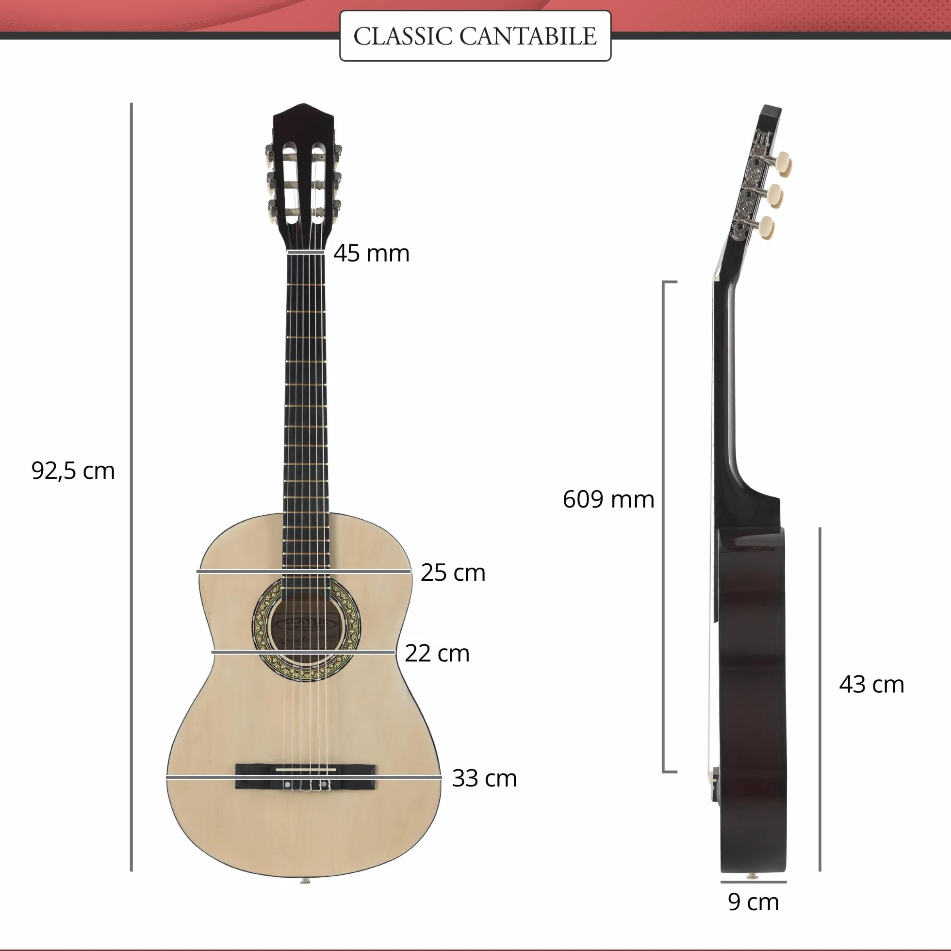 Classic Cantabile Acoustic Series AS-851-L guitarra clasica 3/4 para zurdos