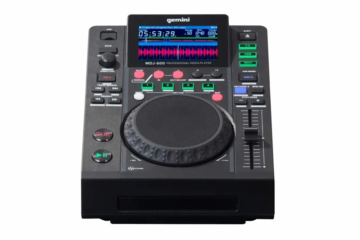 Gemini MDJ-600 - Reproductor multimedia para DJ (pantalla a color de 4,3 pulgadas y rueda de desplazamiento de 5 pulgadas)