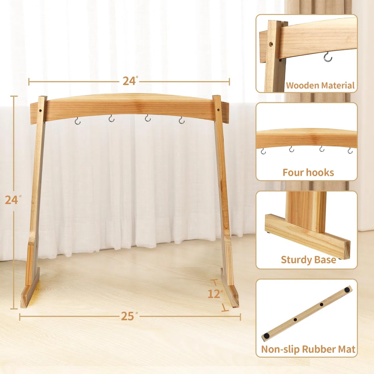 Soportes para gong de 14 pulgadas, soporte de madera para campanillas de viento con base para 1 gong o 4 campanillas, soporte multiusos ligero y portátil, fácil montaje para curación de