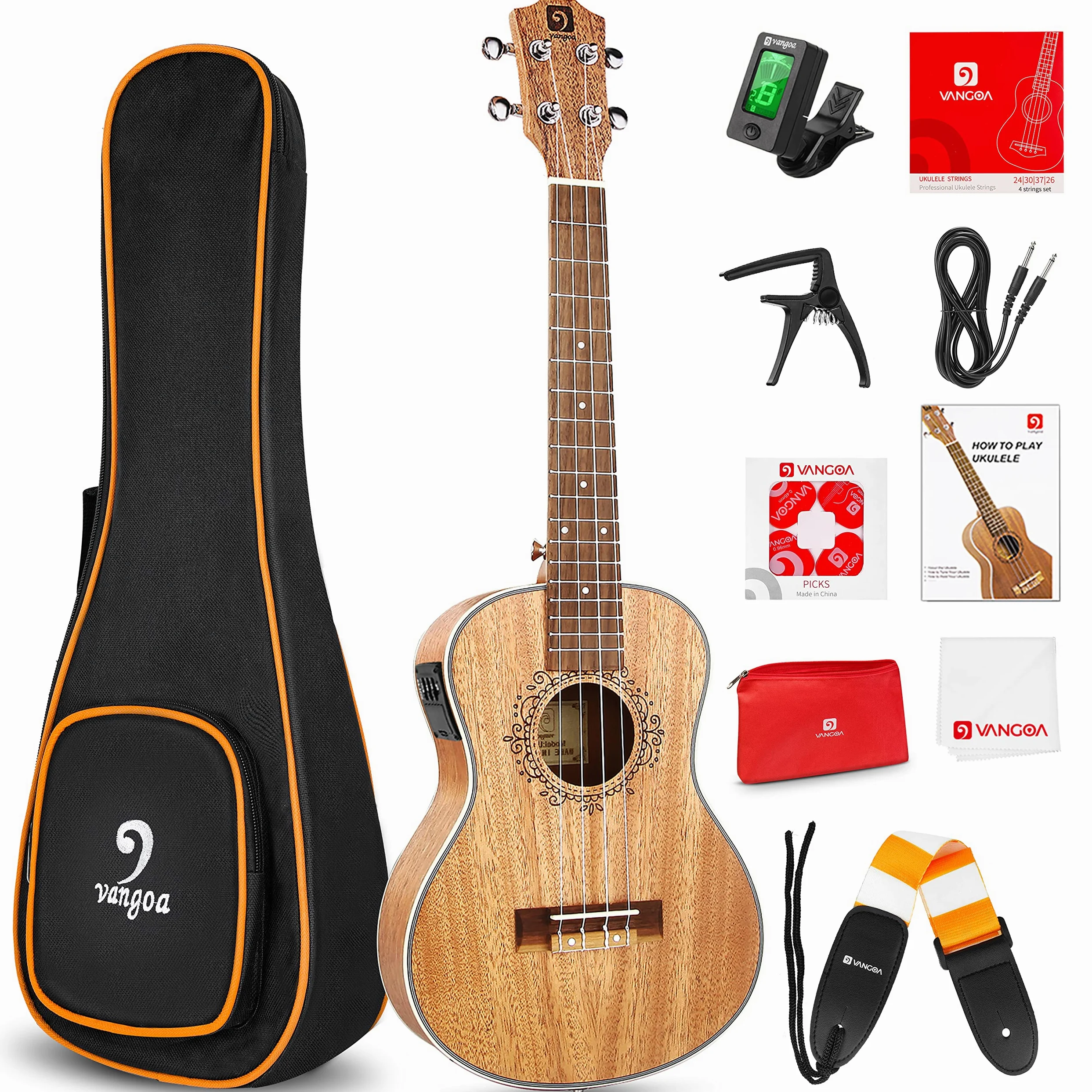 Vangoa Tenor Ukelele Electroacustico Caoba 26 Pulgadas Ukeleles con Ecualizador de 2 Bandas, Ukulele Kits para Principiantes, Estudiante, Intermedio
