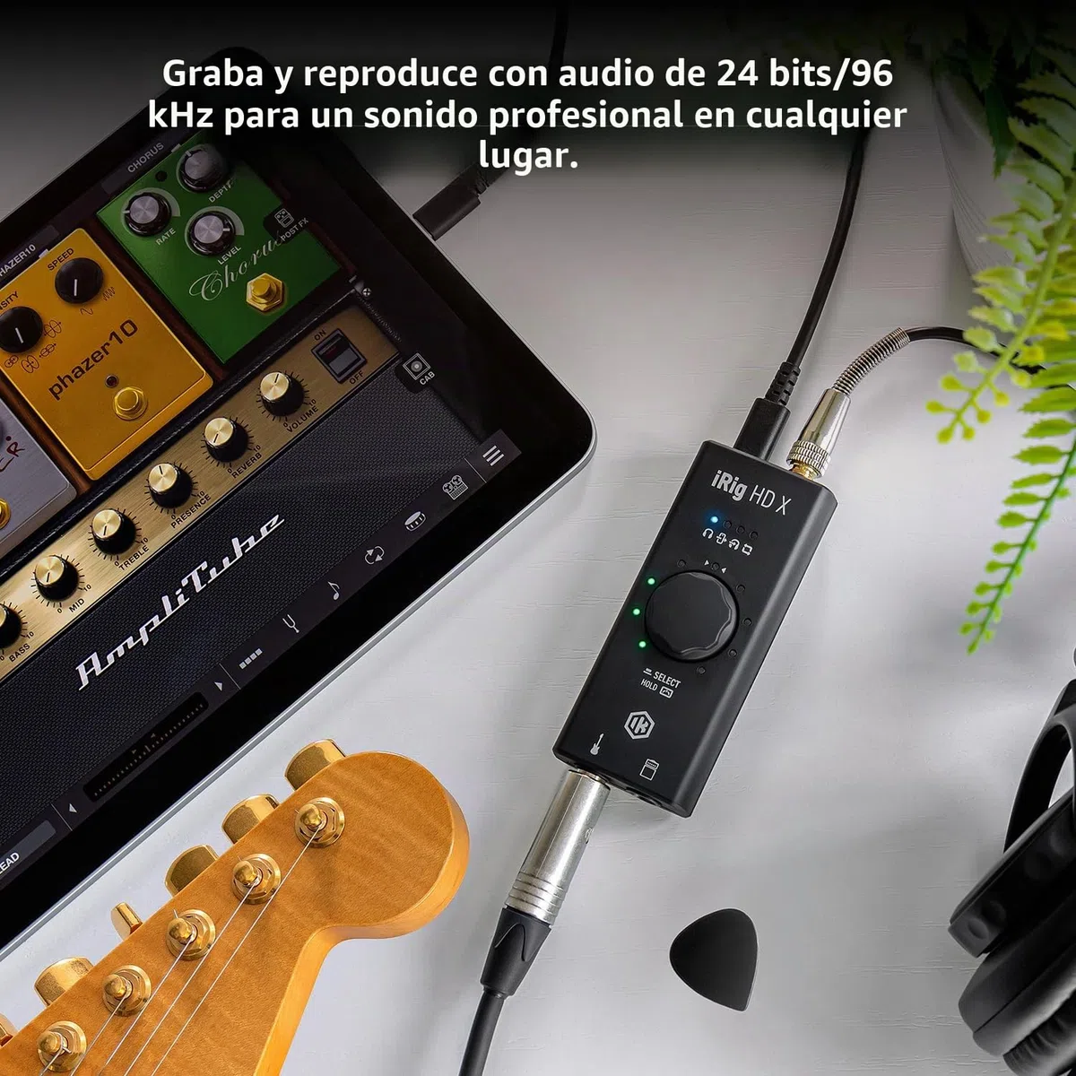 iRig HD X interfaz de audio de guitarra para iPhone, iPad, Mac, iOS y PC con USB-C, Lightning y cables USB y grabación de música de 24 bits, 96 kHz