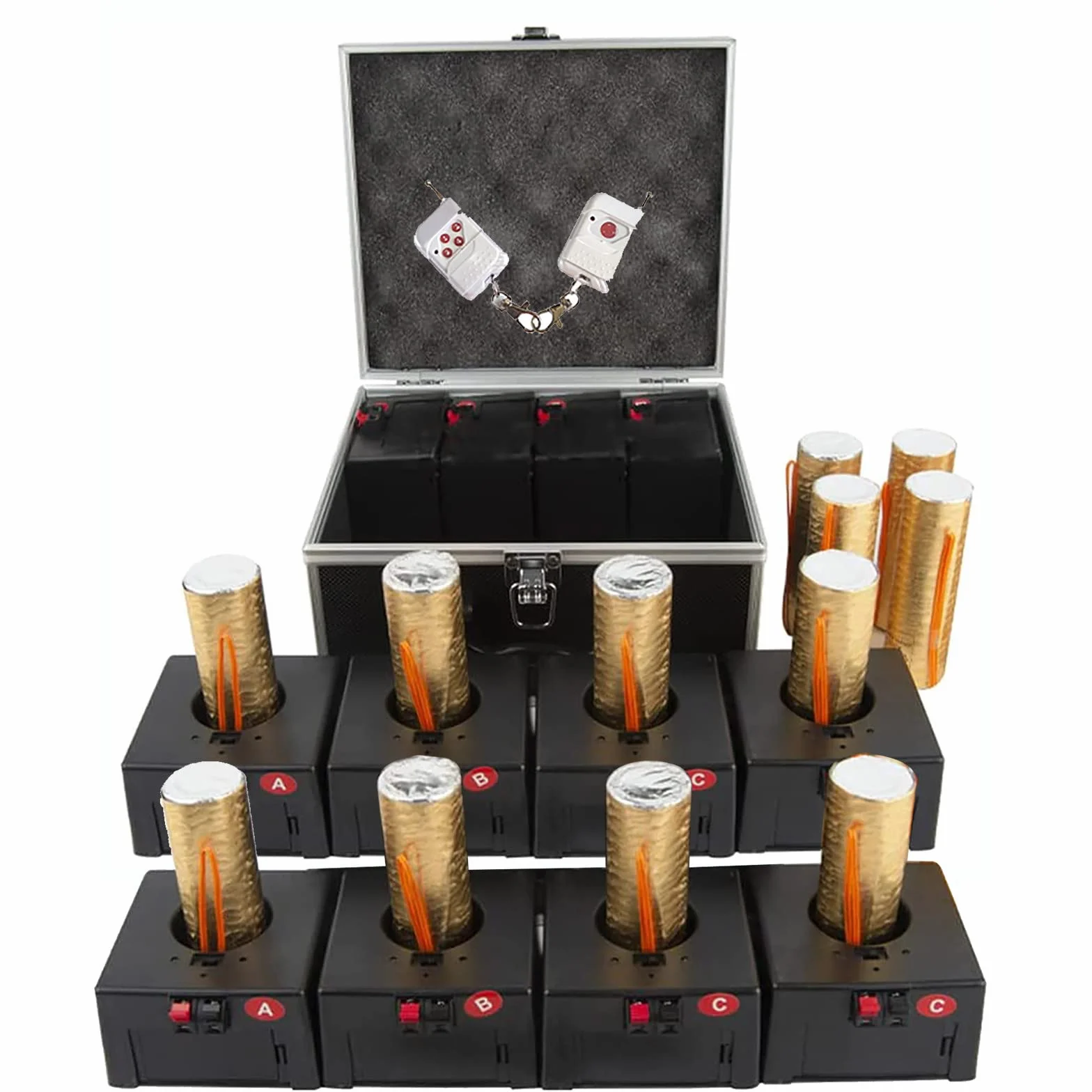 Máquina de encendido de fuegos artificiales fríos (8 unidades) con funda protectora + 2 mandos a distancia, sistema de control remoto inalámbrico, para escenario de bodas