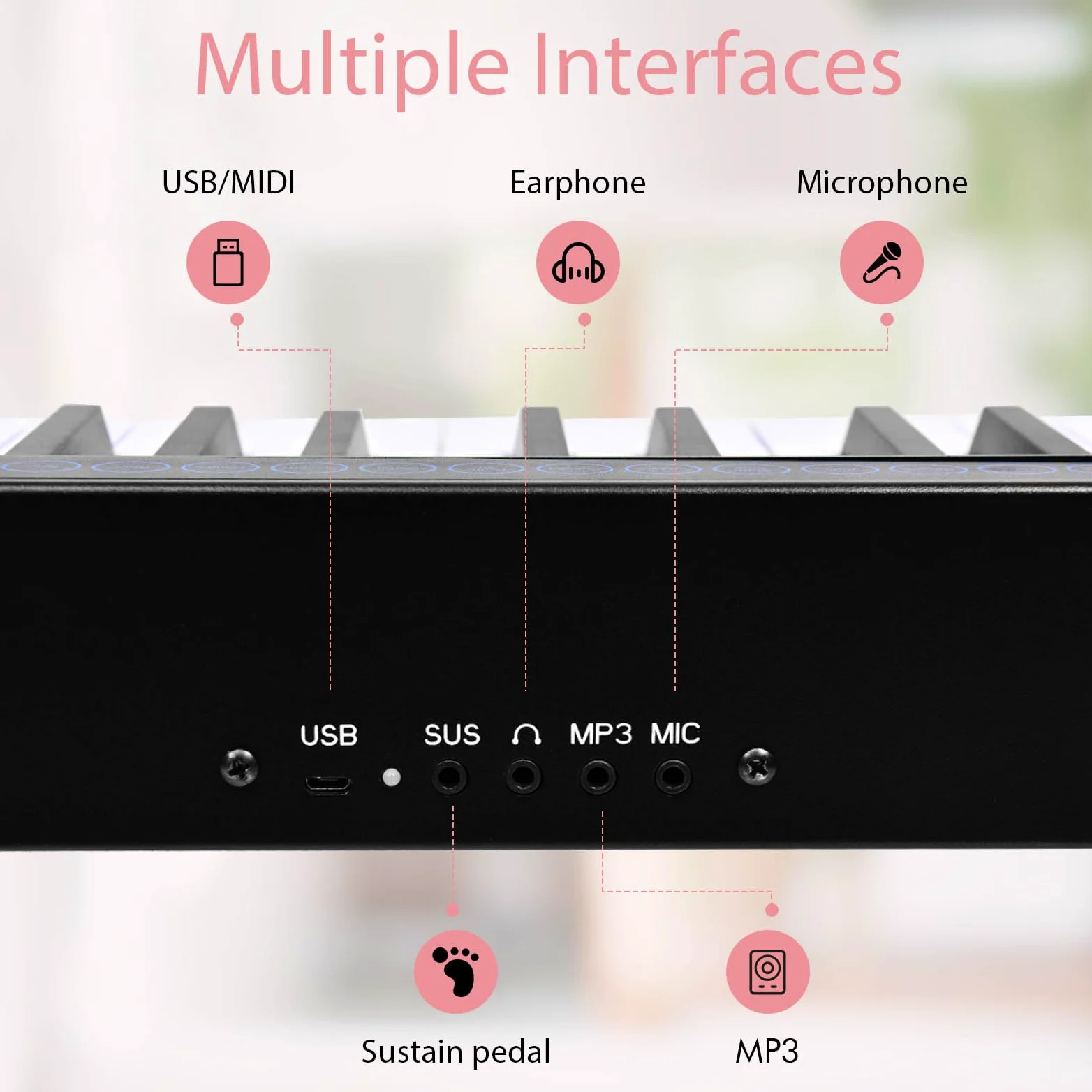 KOMFOTTEU Piano Digital 88 Teclas Multifuncional, Teclado de Pianos Electrónicos, Piano Electrónico con Función Bluetooth, Ajuste Dinámico, 126,5 x 18 x 6,5 cm, Negro