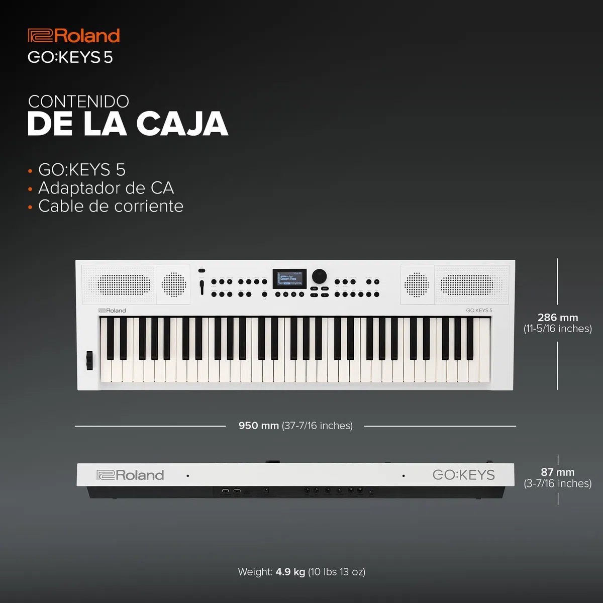 Teclado para creación musical Roland GO:KEYS 5 | Teclado de 61 notas | Generador ZEN-Core con más de 1.000 sonidos integrados | Altavoces estéreo integrados | Entrada de micro – Blanco