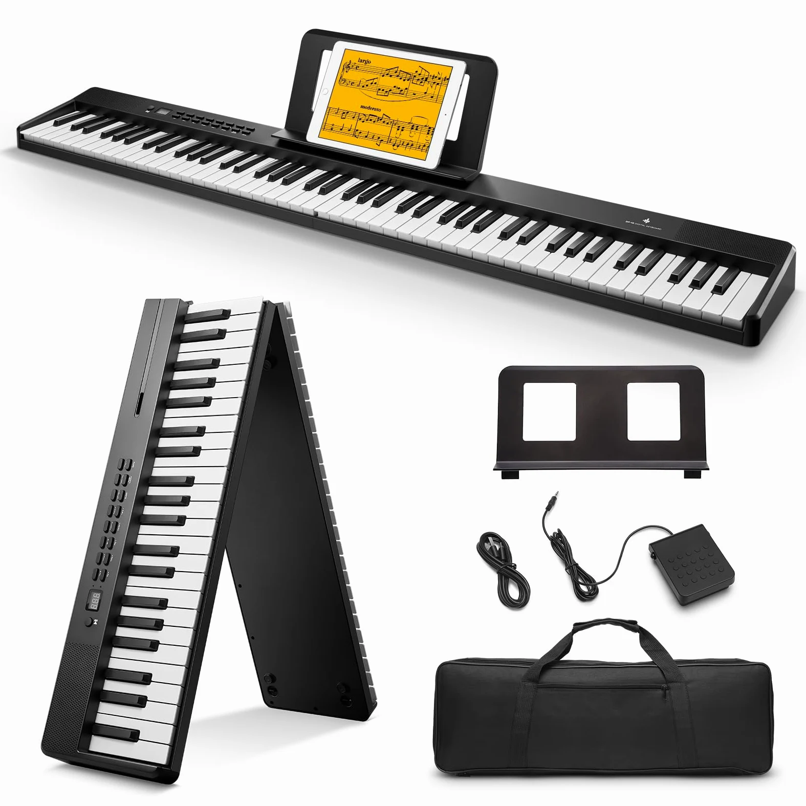 Donner DP-10 Teclado de Piano Portátil 88 Teclas para Principiantes, Teclado de Piano Plegable Bluetooth con Acorde, Grabación, Kit de Batería, Paquete de Piano Digital Plegable con Pedal, Bolsa