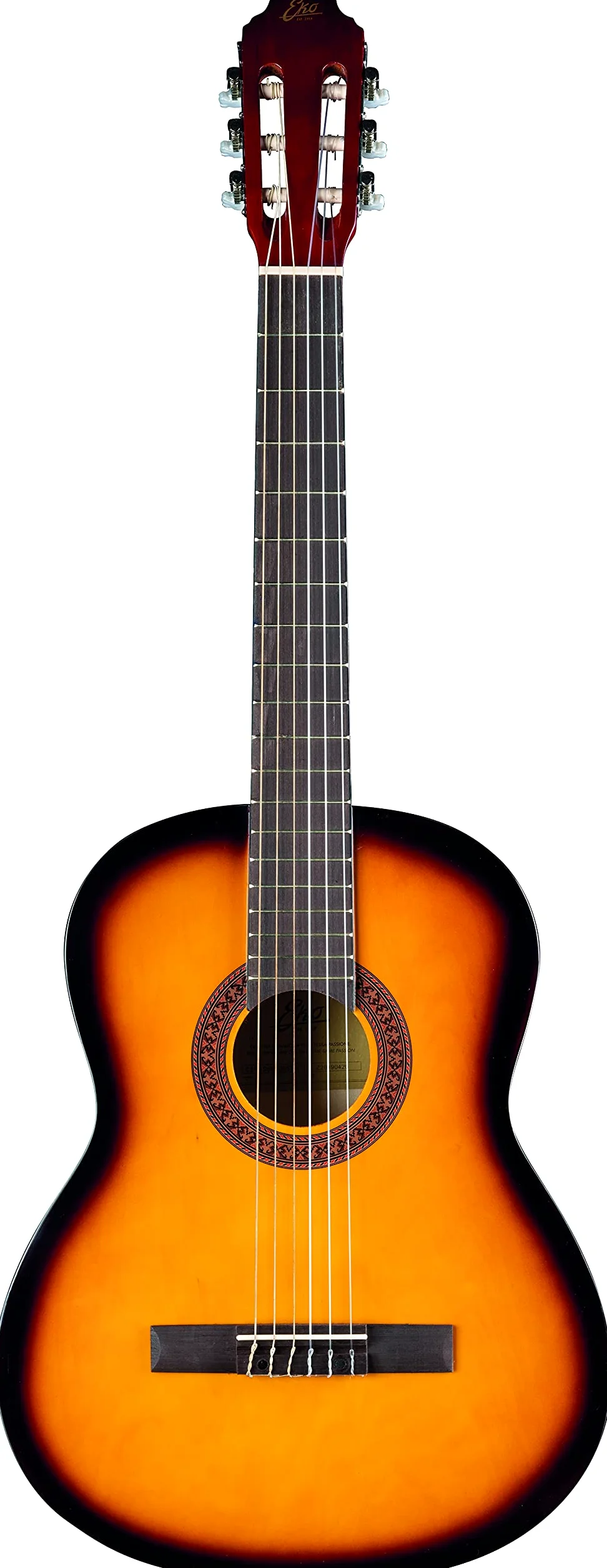 EKO GUITARS – CS-10 SUNBURST, Guitarra Clásica Serie Studio, Escala 4/4, Tapa de Tilo, Aros y Fondo de tilo laminado, Mástil y Diapasón de Abedul, Funda incluida, Color Sunburst