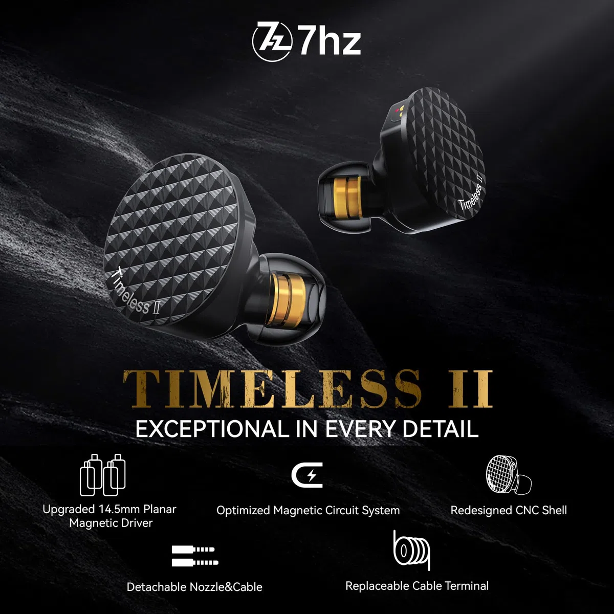 Linsoul 7Hz Timeless II Monitor in Ear, Mejorada 14,5 mm Controlador Magnético Planar IEM, Auriculares con Cable, con Boquilla Sintonizable y 7N OCC IEM Cable para Músico Audiófilo