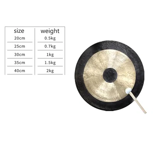 Gong de cobre, gong chino grande para tambores y Feng Shui, incluye martillo de gong