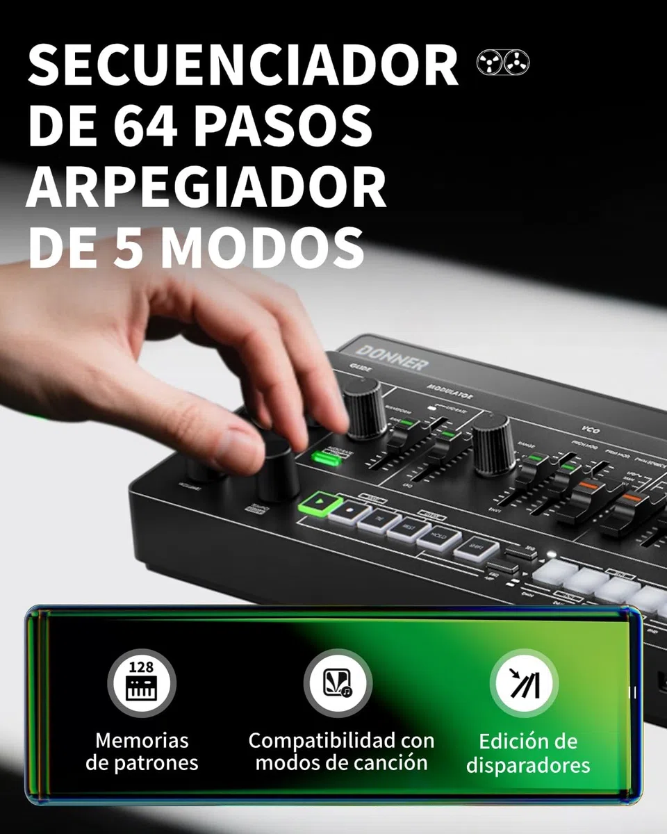 Donner ESSENTIAL L1 Sintetizador con Secuenciador de 64 Pasos, Sistema Modular Magnético S2C, Sintetizador Portátil con CV/GATE/SYNC I/O