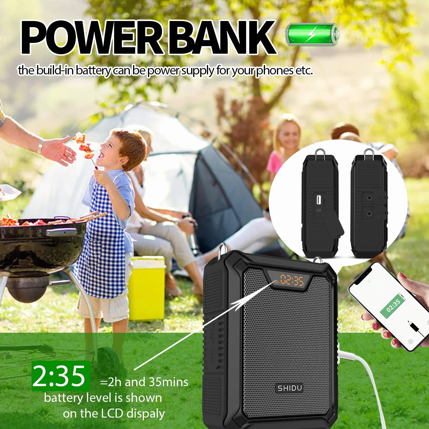 Amplificador de Voz, SHIDU 30W Altavoz de Voz Altavoz Bluetooth portátil con micrófono inalámbrico UHF y micrófono con Cable Auriculares IPX6 Sistema PA Recargable Impermeable para Profesores