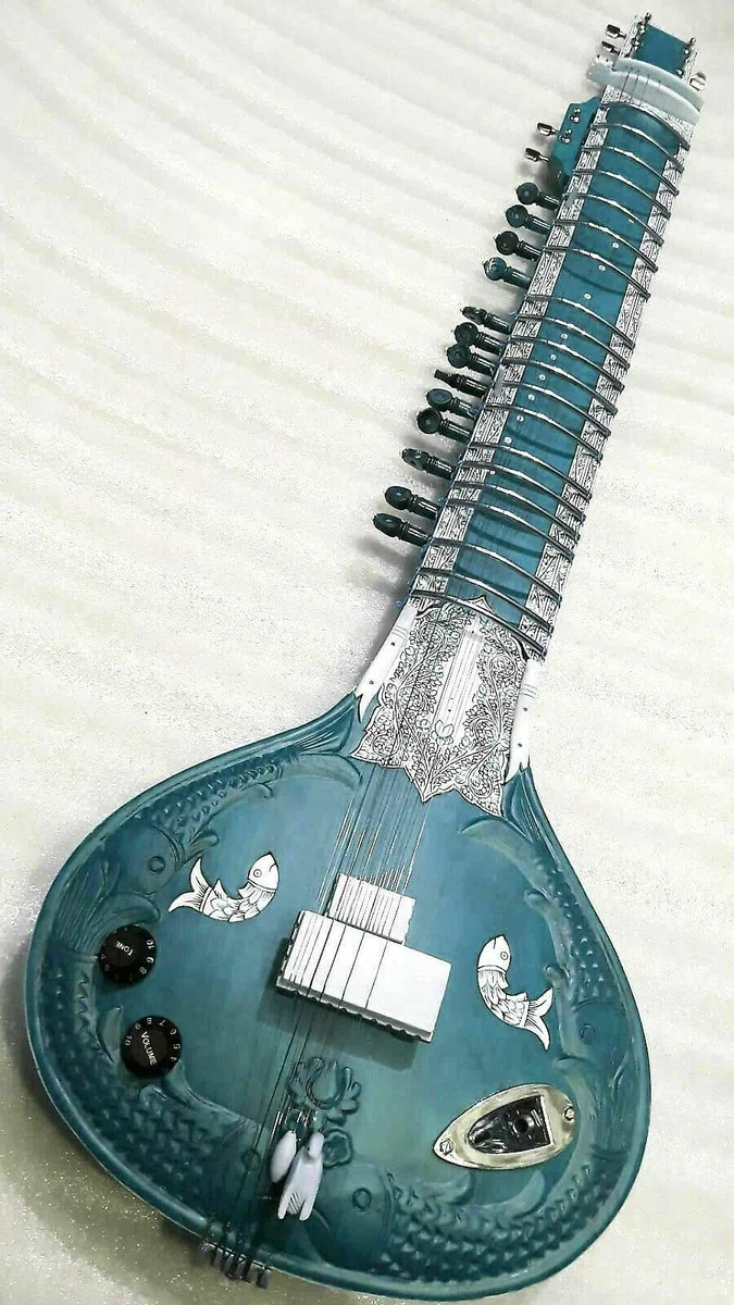 Sitar eléctrico indio hecho a mano, estilo Ravi Shankar, madera de tun, con cuerdas y mizrab