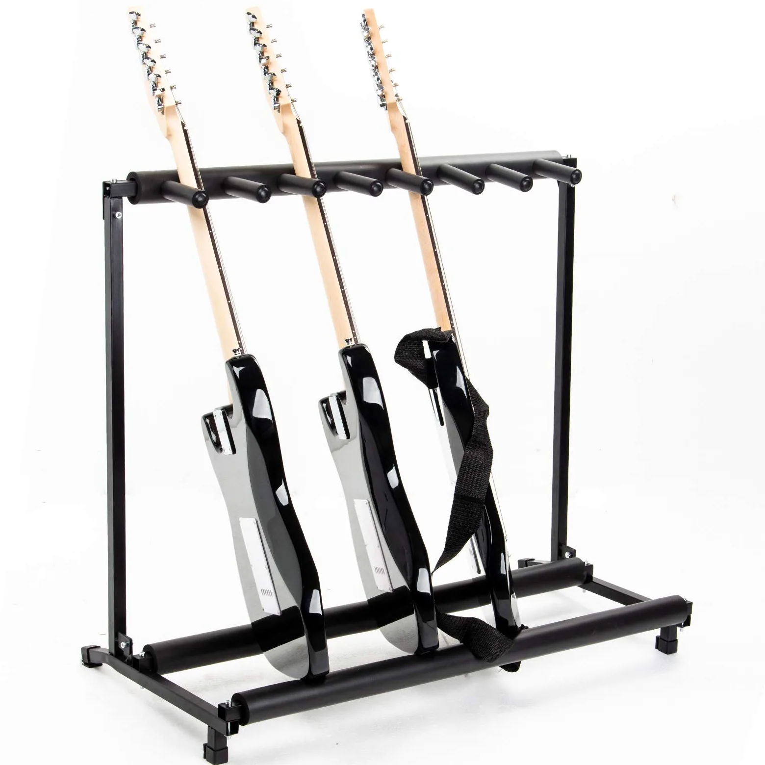 Display4top 7 vías Guitarra del Estante del Soporte - Soporte de guitarra portátil negro. Funda para acústica clásica, eléctrica, bajo