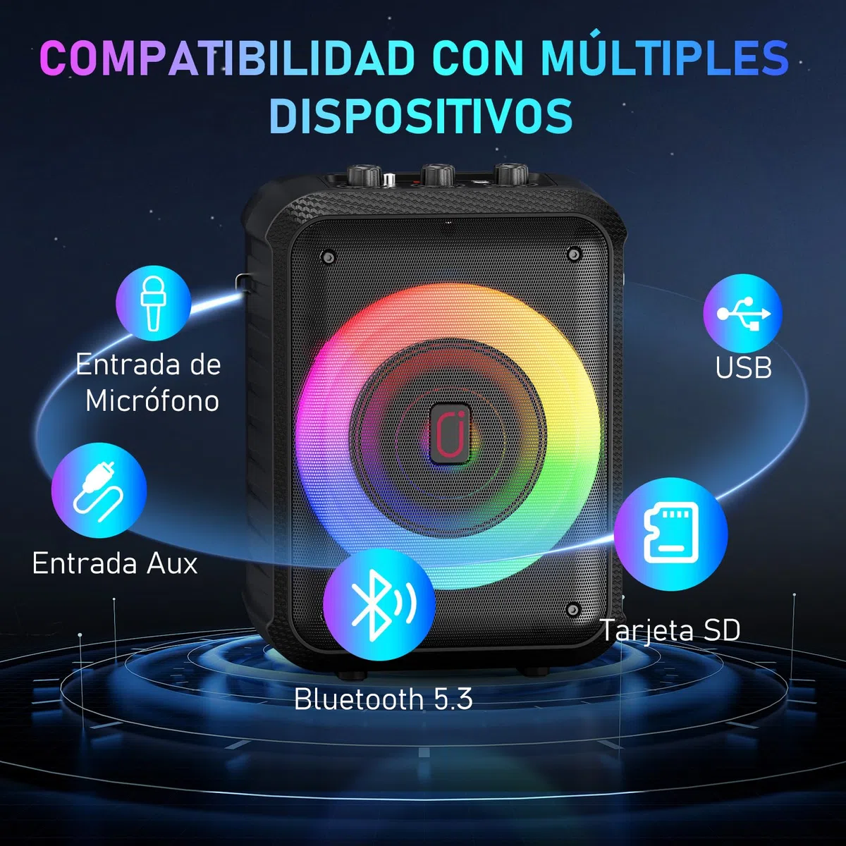 HWWR Máquina de karaoke, Dispositivo de karaoke con 2 micrófonos, Dispositivo de karaoke Bluetooth portátil con luces DJ, sistema Pa, ideal para reuniones familiares y como regalo para adultos y niños