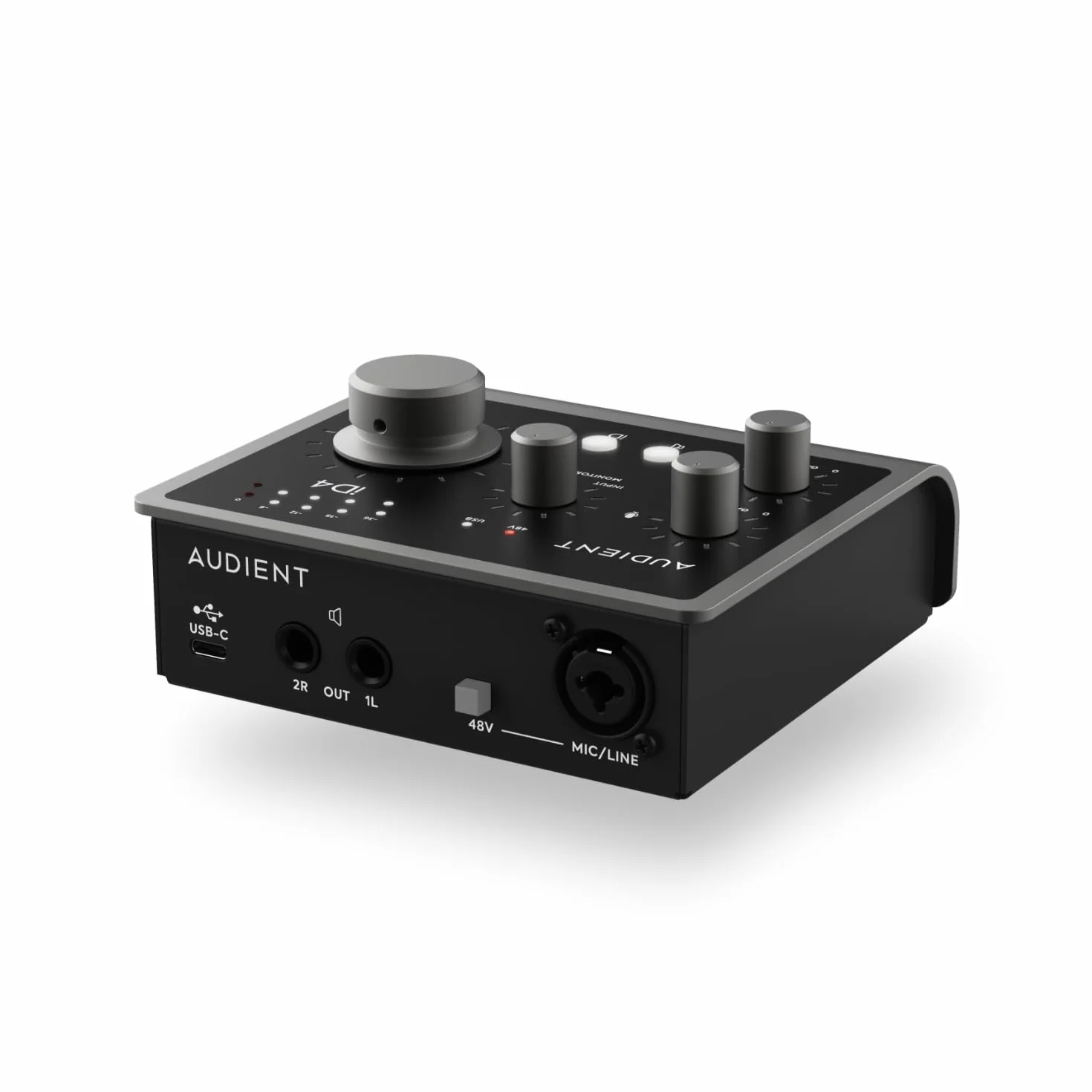 Interfaz de audio Audient iD4 MKII, Preamplificador de micrófono de consola clase A (USB-C de alta velocidad, mezcla de monitor y función de panorámica, compatible con Mac/PC/iOS), Negro