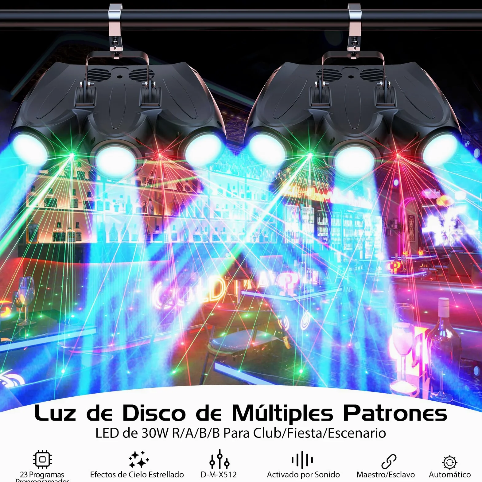 192 LED Luz Escénica de Fiesta,Luces de Disco con Efectos de Lámpara,Control Automático/Activación por Sonido/DMX/Luz Flash DJ con 23 Efectos de Lámpara,para Discoteca,Fiesta,Club